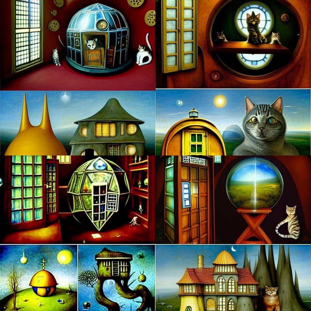 Dome House with Cats in Visionary Style