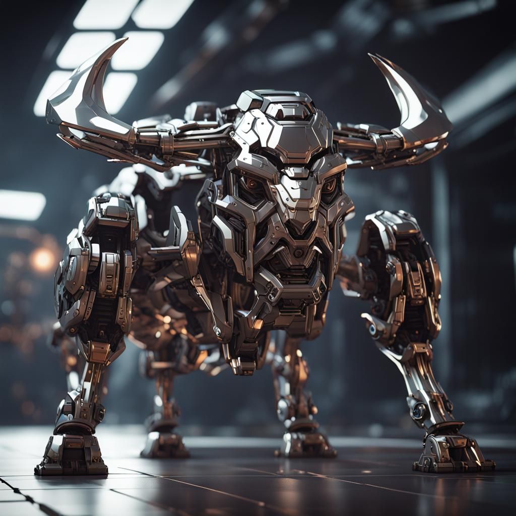 Futuristic Sci-Fi Bull with Intricate Mech Details
