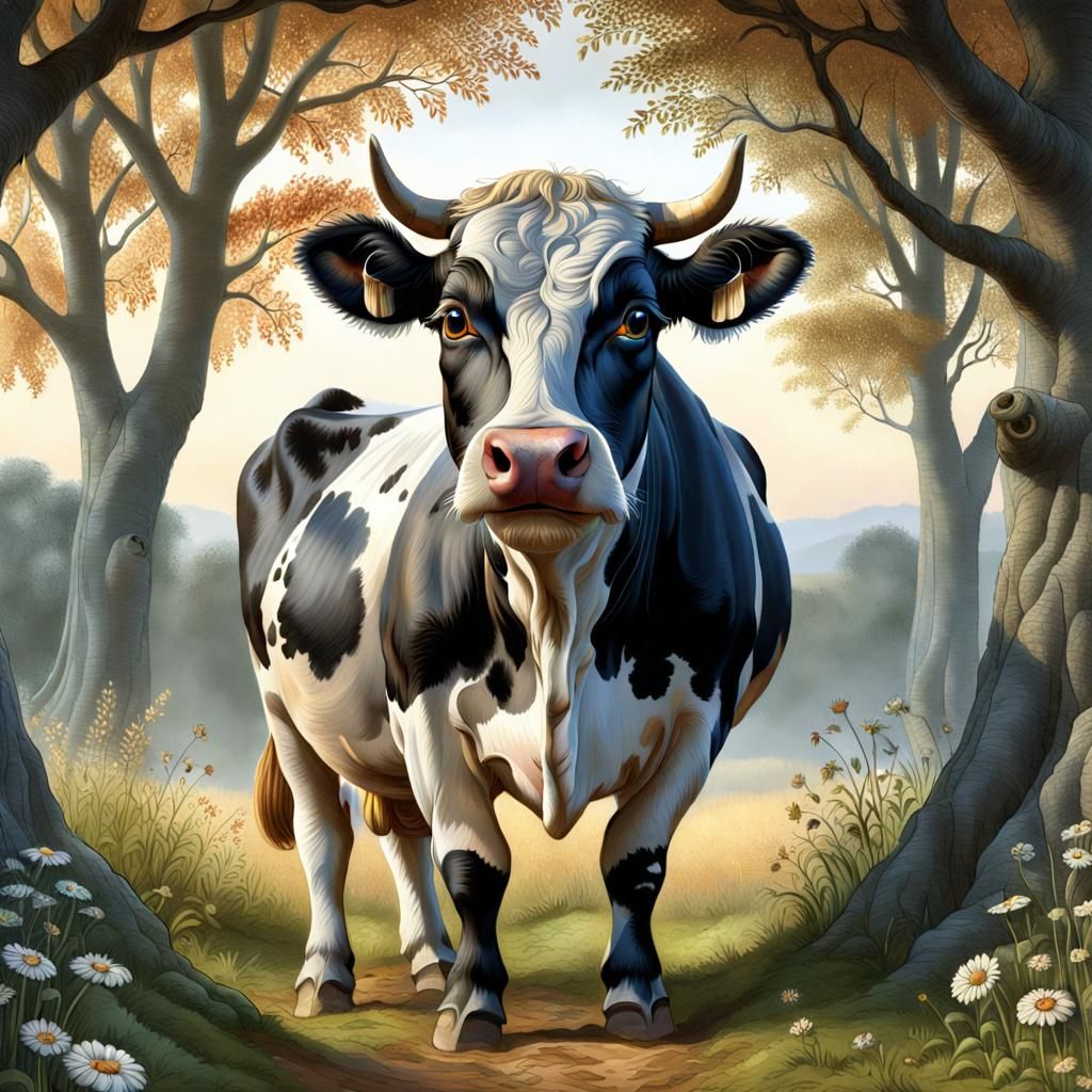 Placid Cow in Nature: Detailed Animal Portrait