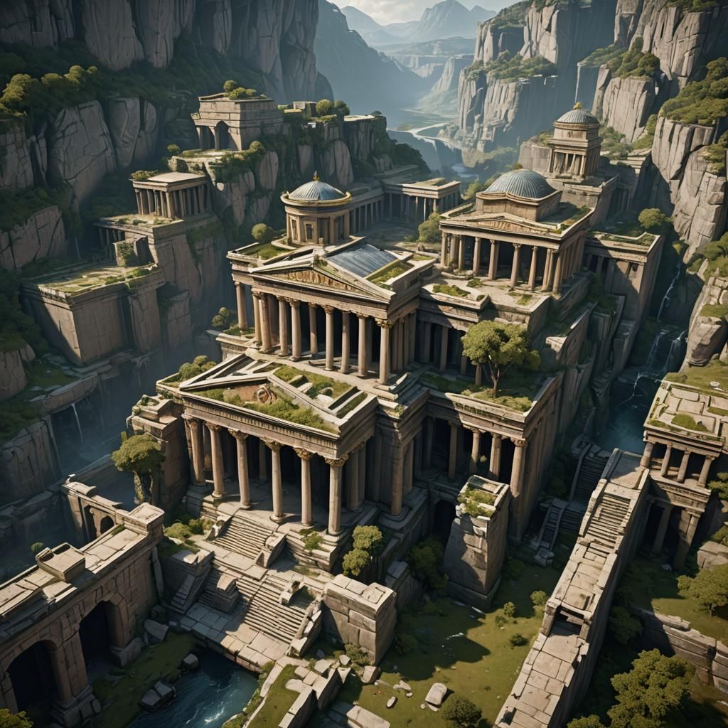 Greek Empire with Mythical Creatures in Dark Fantasy Style