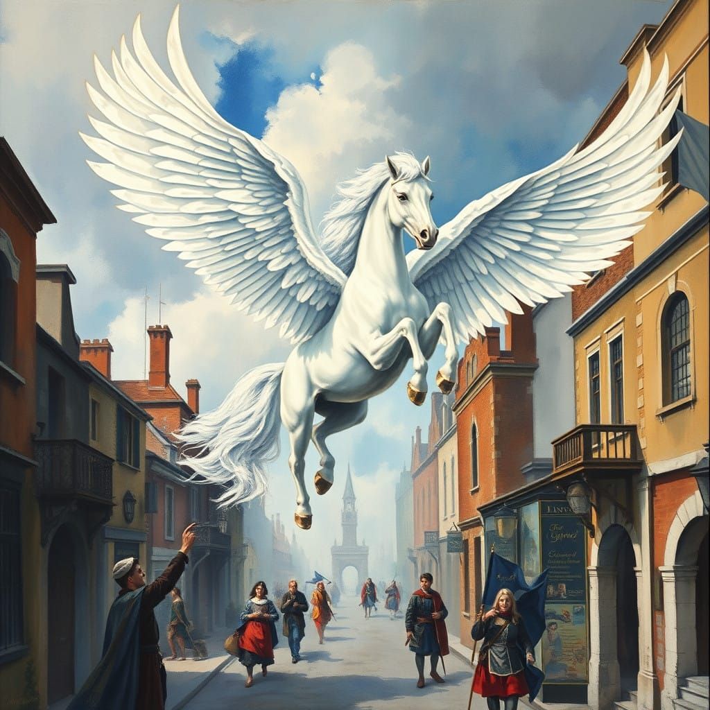 Ethereal Pegasus Soars Over 16th Century London in Vibrant G...