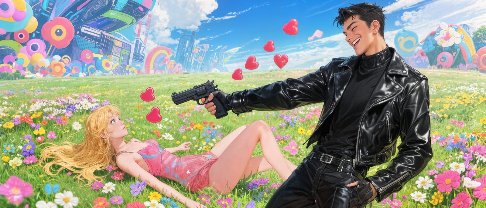 Man Shoots Hearts at Woman as World Continues