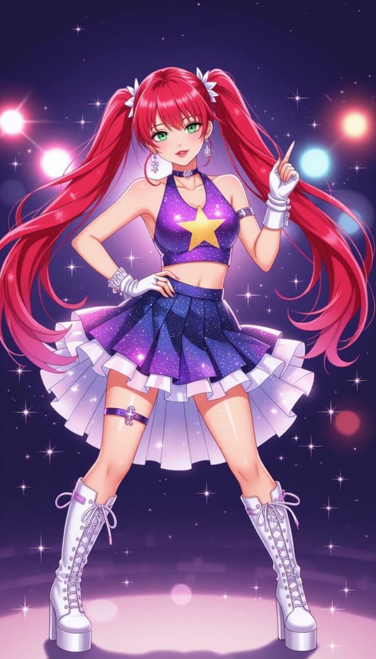 Anime Fashion Sketch of Woman Dancing in Star Top