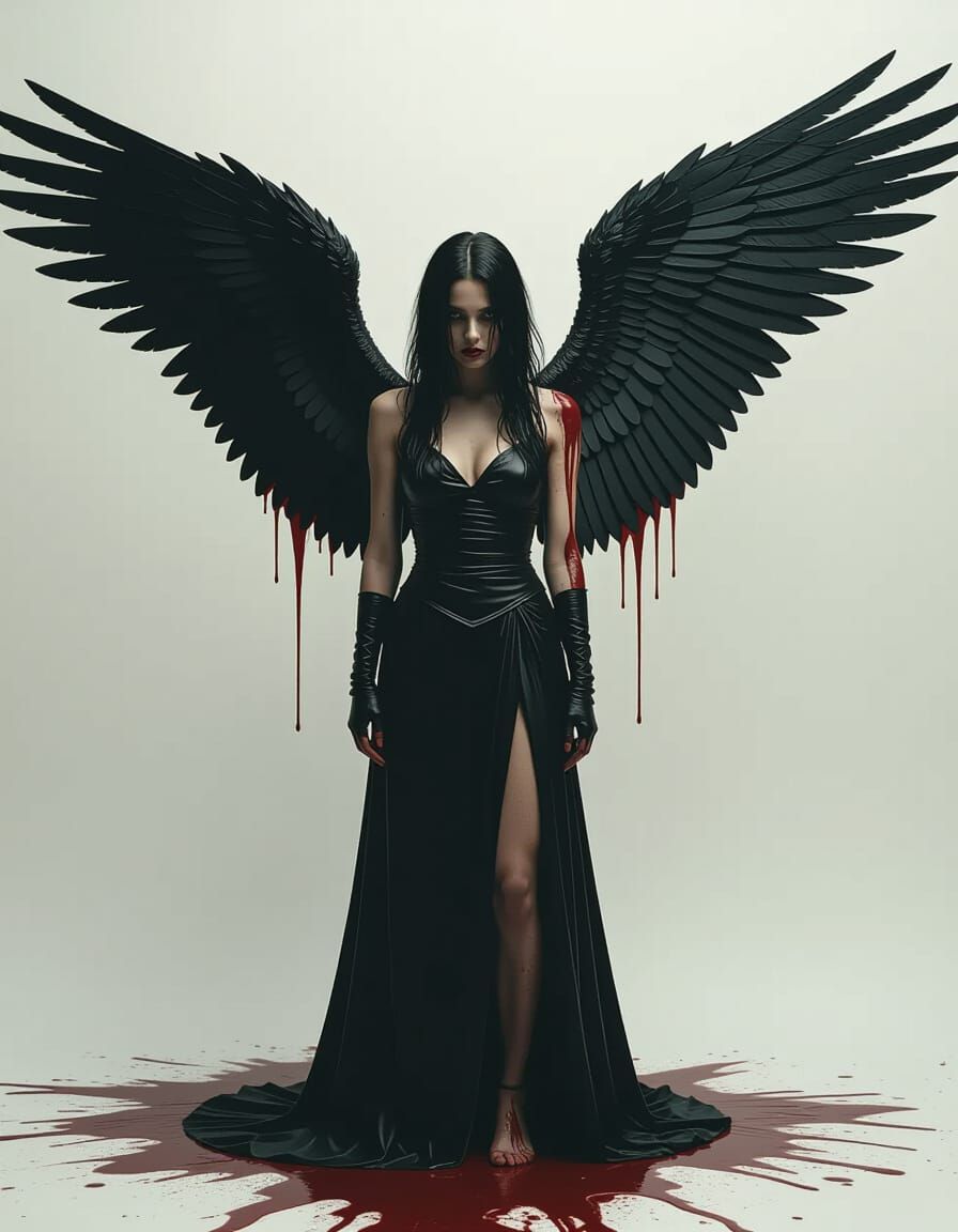 Fallen Angel in Ominous Setting with Cyberpunk Style