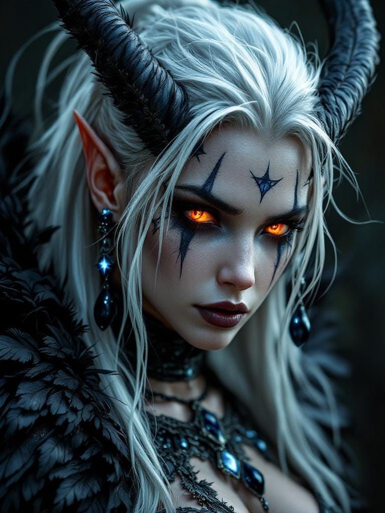 Dark Elf Valkyrie with Obsidian Feathers, Gothic Fantasy