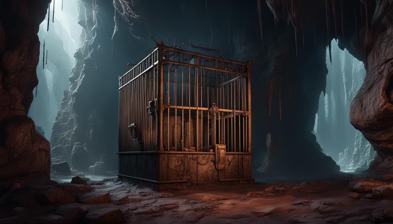 Horror Cave with Cages: Detailed Matte Painting