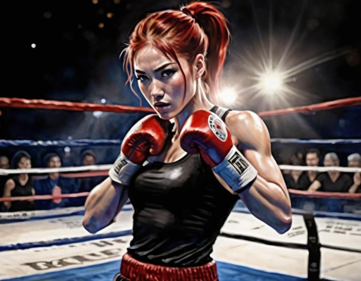 Victorious Boxer Girl in Watercolor Style