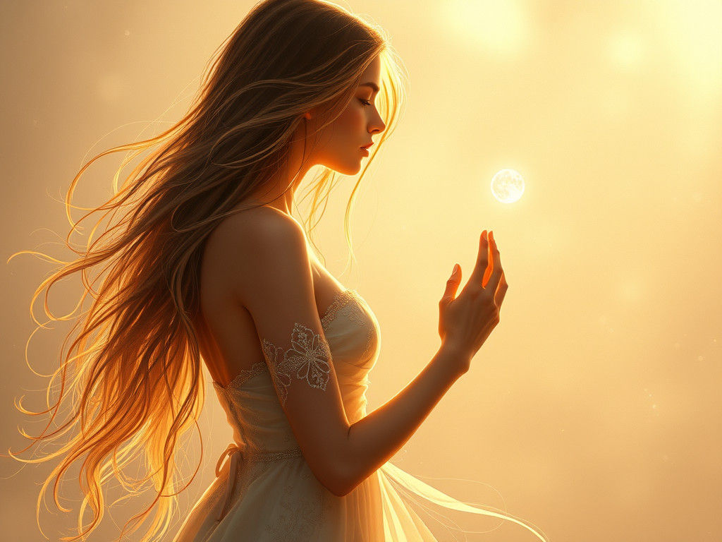 Ethereal Woman Gazing at Approaching Man in Romantic Style