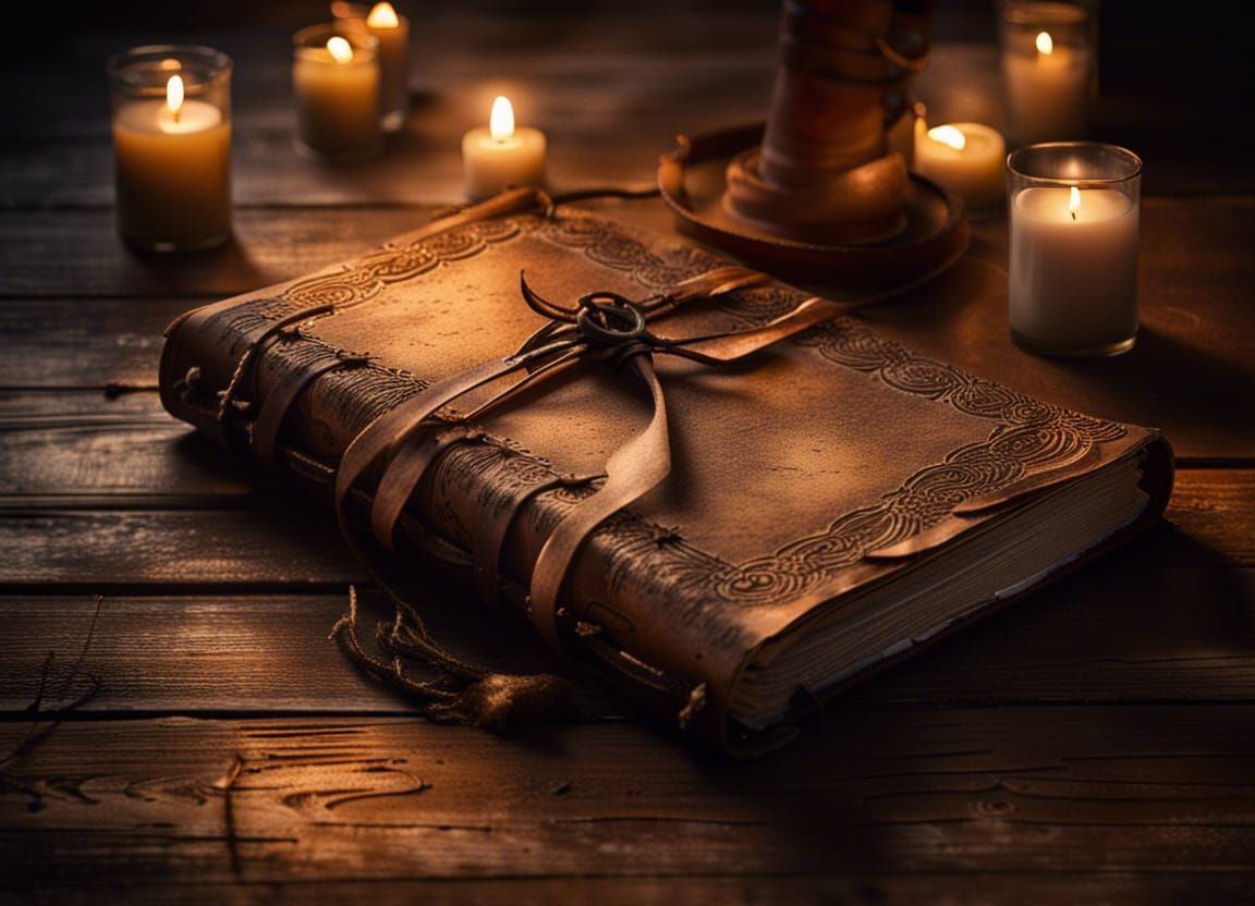 Old Diary on Dusty Table with Candles