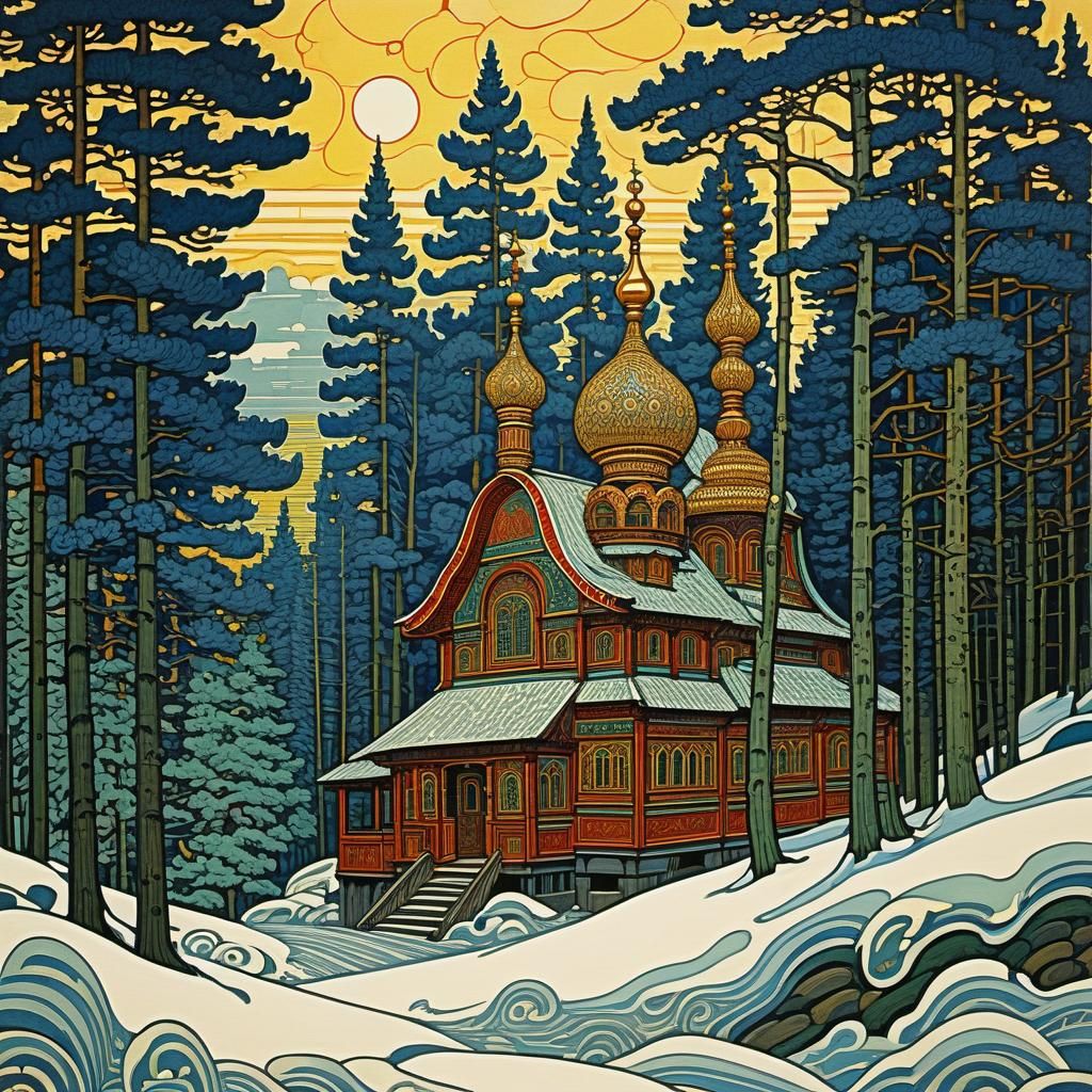 Abstract Art in Bilibin Style with Fine Details