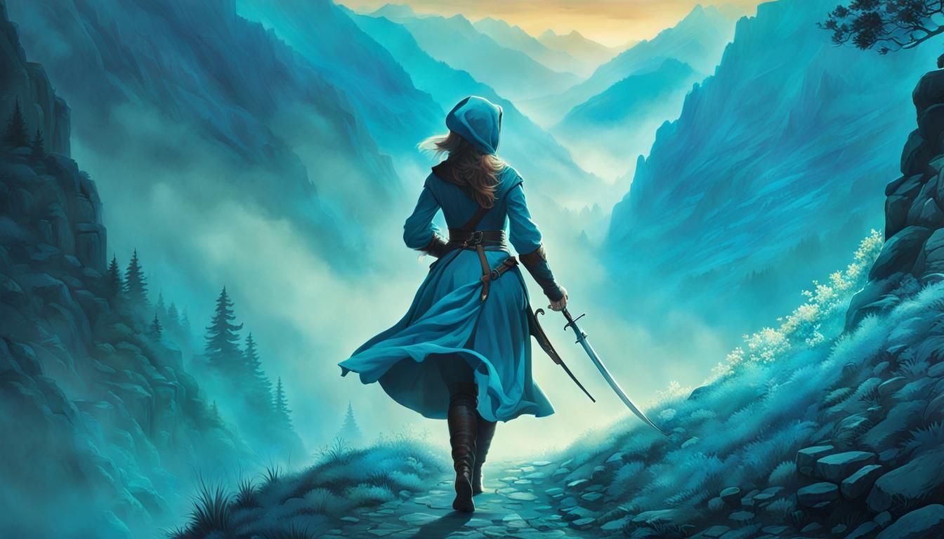 Medieval Bandit Girl on Mountain Path in Lotte Reiniger Styl...