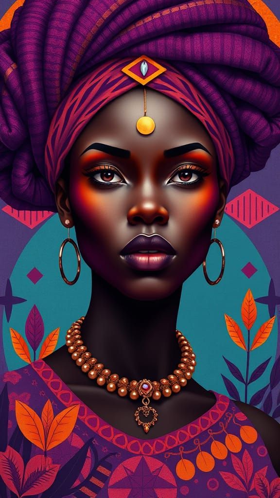 African Woman with Doek in Digital Art Style