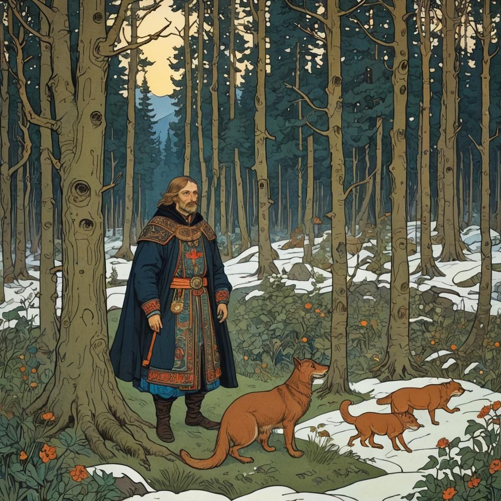 Russian Folk Tale Illustration in Bilibin Style
