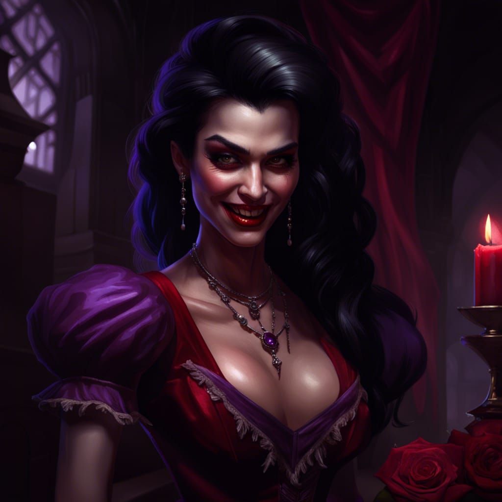 Vampire Innkeeper in Silk Dress: Dark Fantasy Art
