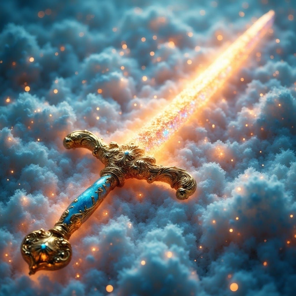 Magical Gold-Hilted Sword with Iridescent Blade