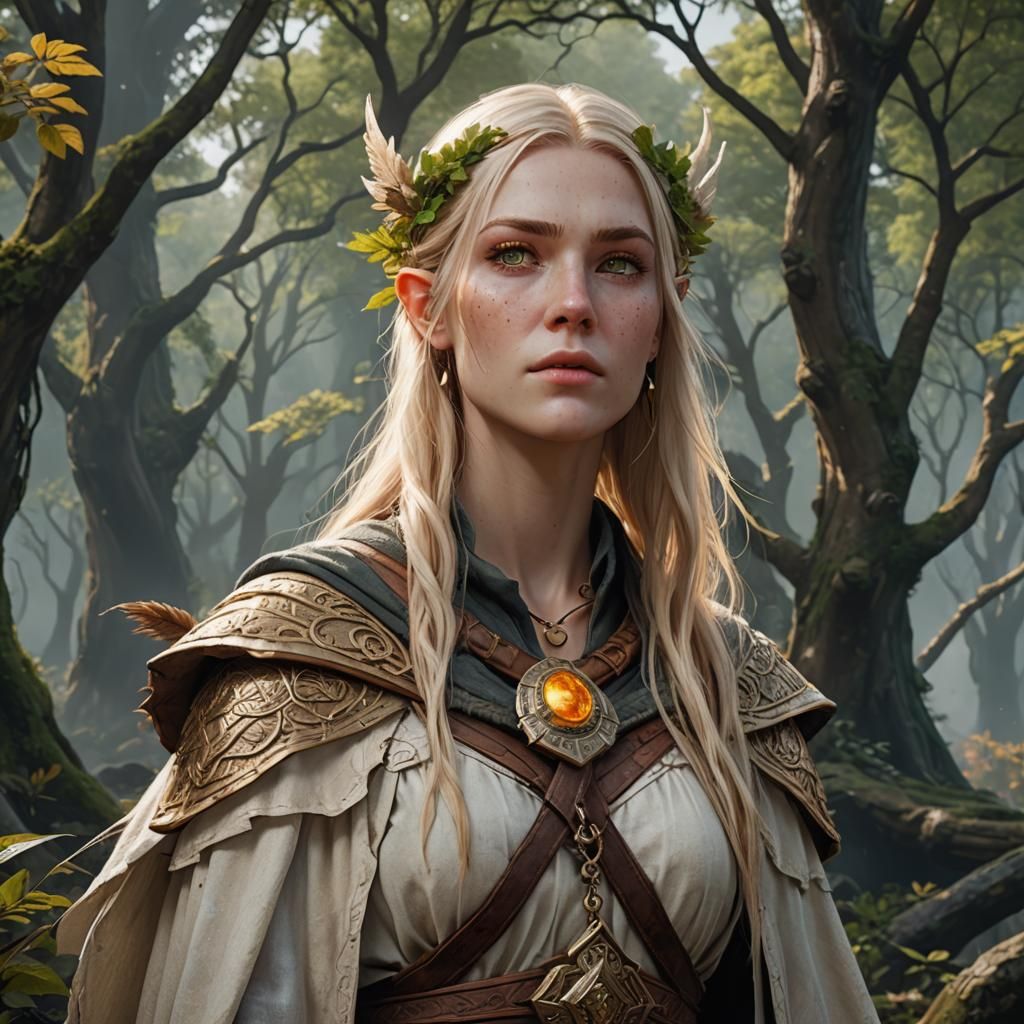 Druid Woman with Amber Eyes: Fantasy Concept Art