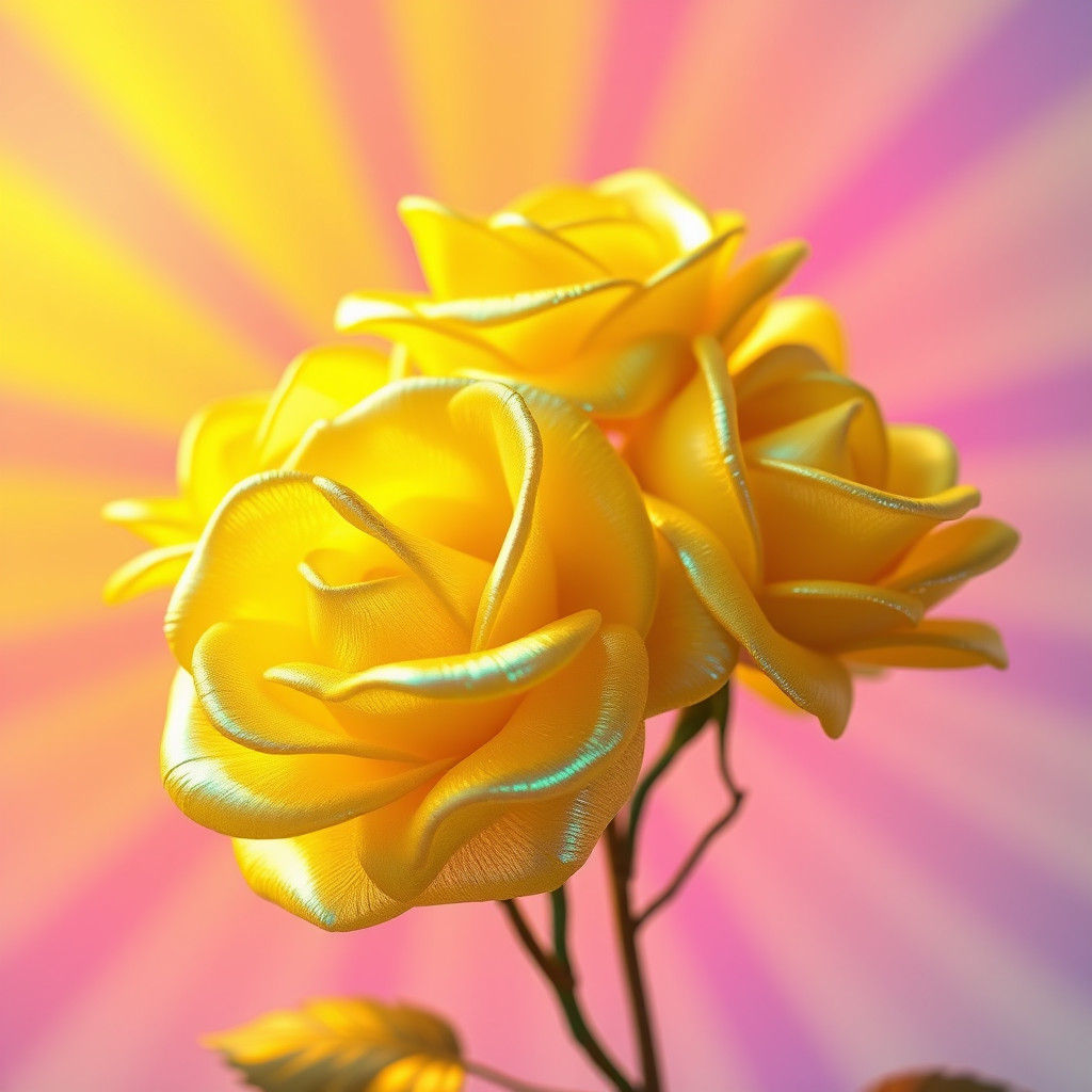 Iridescent Roses in Bright Radial Gradient, 3D Art