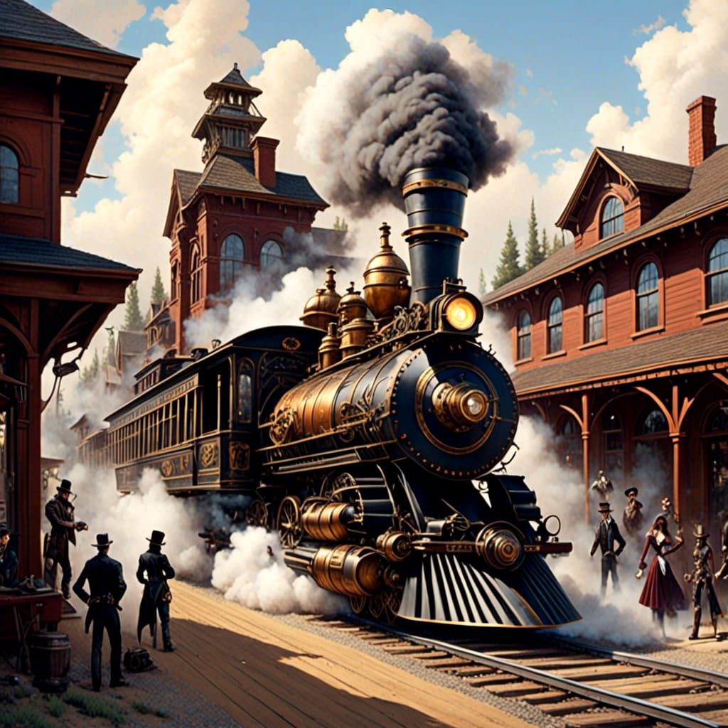 Steampunk Train Arrives at Old West Depot
