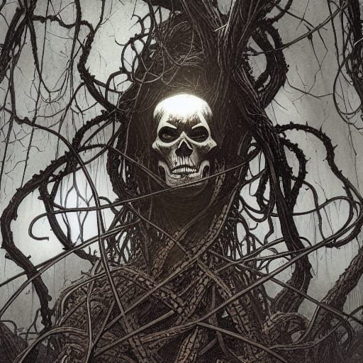 Screaming Skeleton Horror Graveyard Art