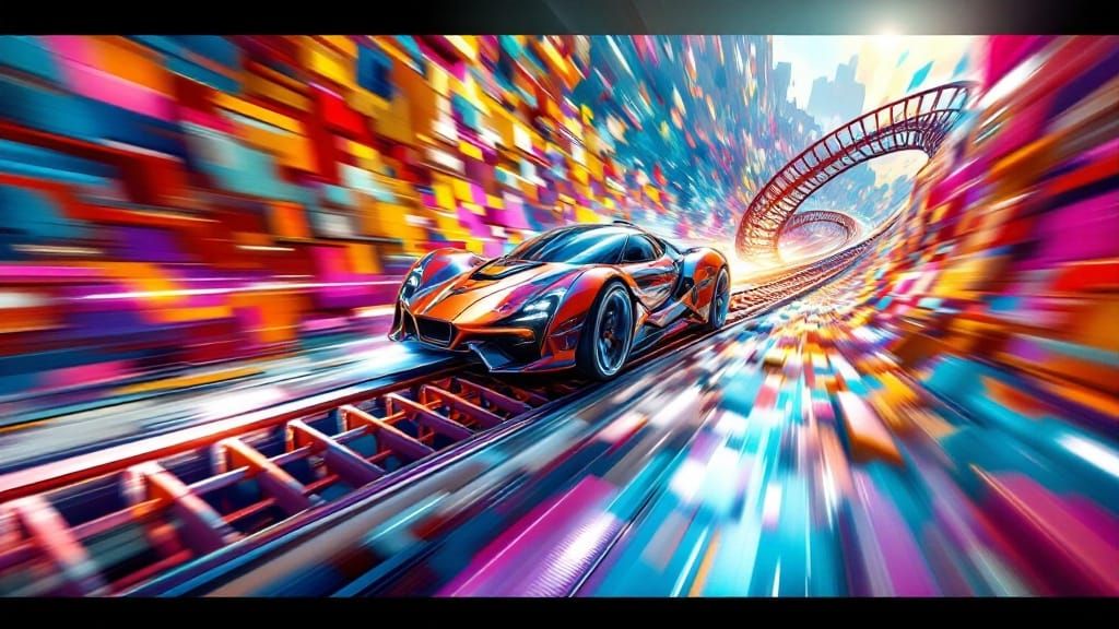 Futuristic Roller Coaster of Wall Art in Hyperrealistic Styl...