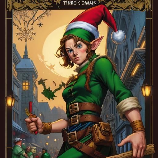 Festive Christmas Elf in Comic Book Art Style
