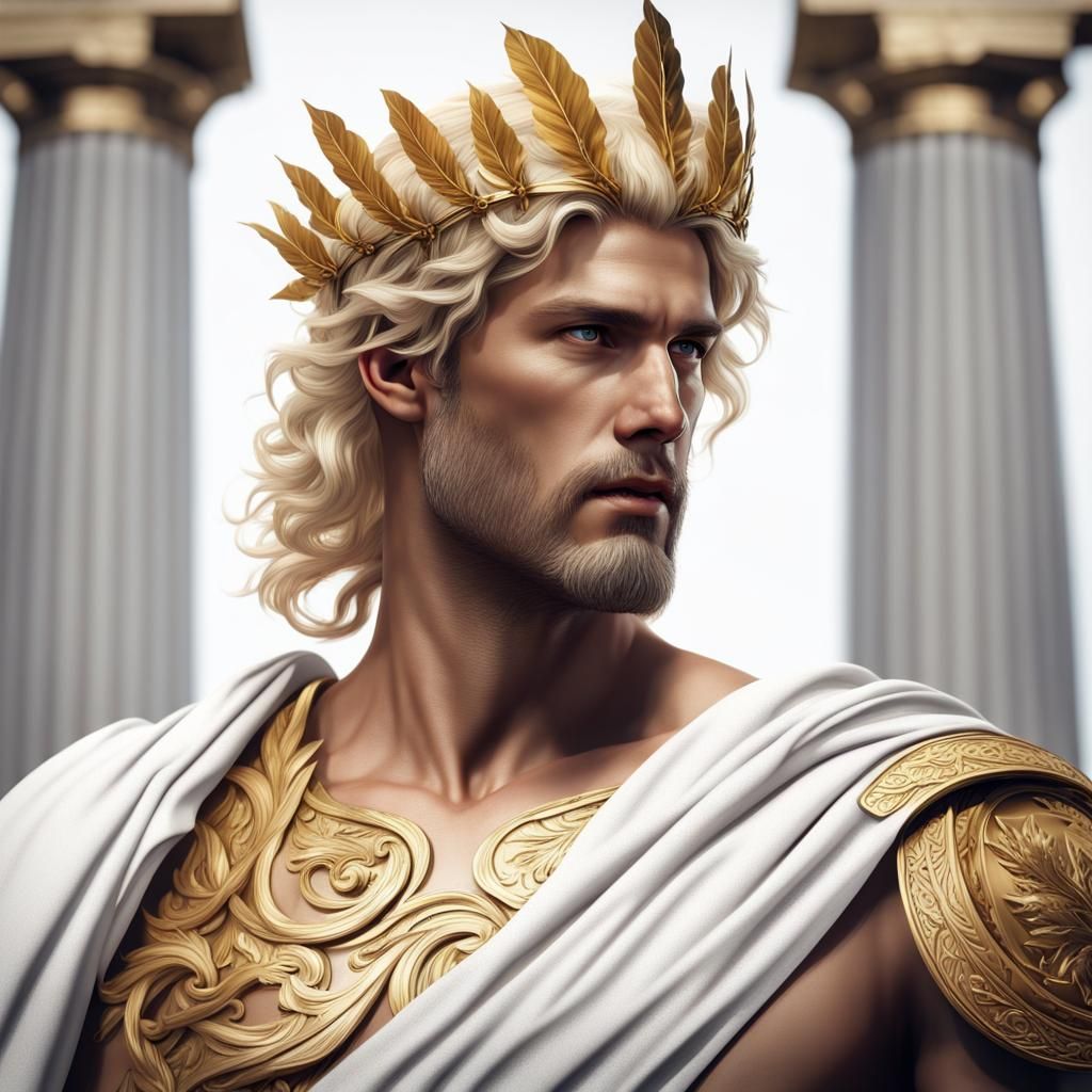 Greek God Apollon Portrait with Laurel Wreath