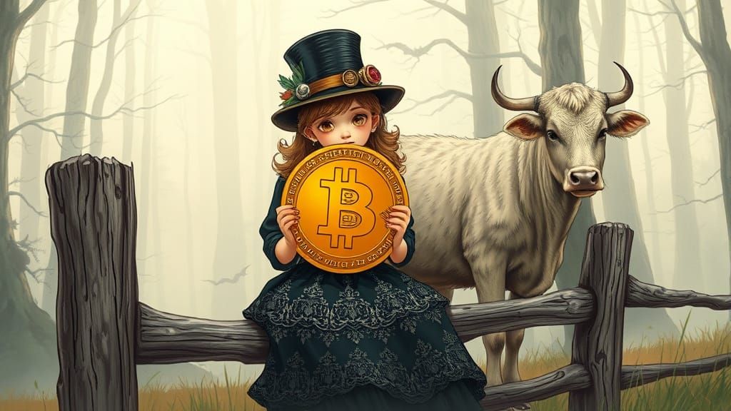 Steampunk Girl with Bitcoin in Eerie Forest