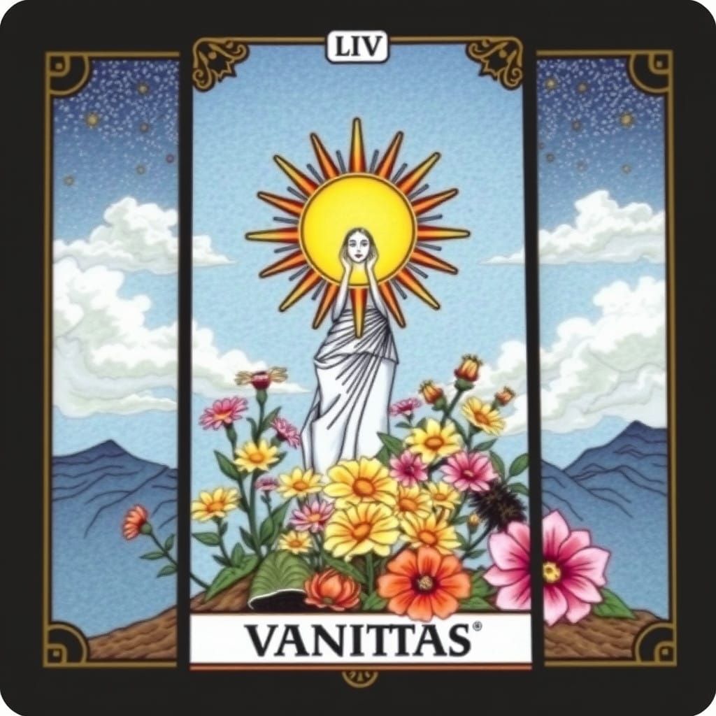 Symbolic Vanitas Tarot Card in a Harmony of Death, Fire, and...