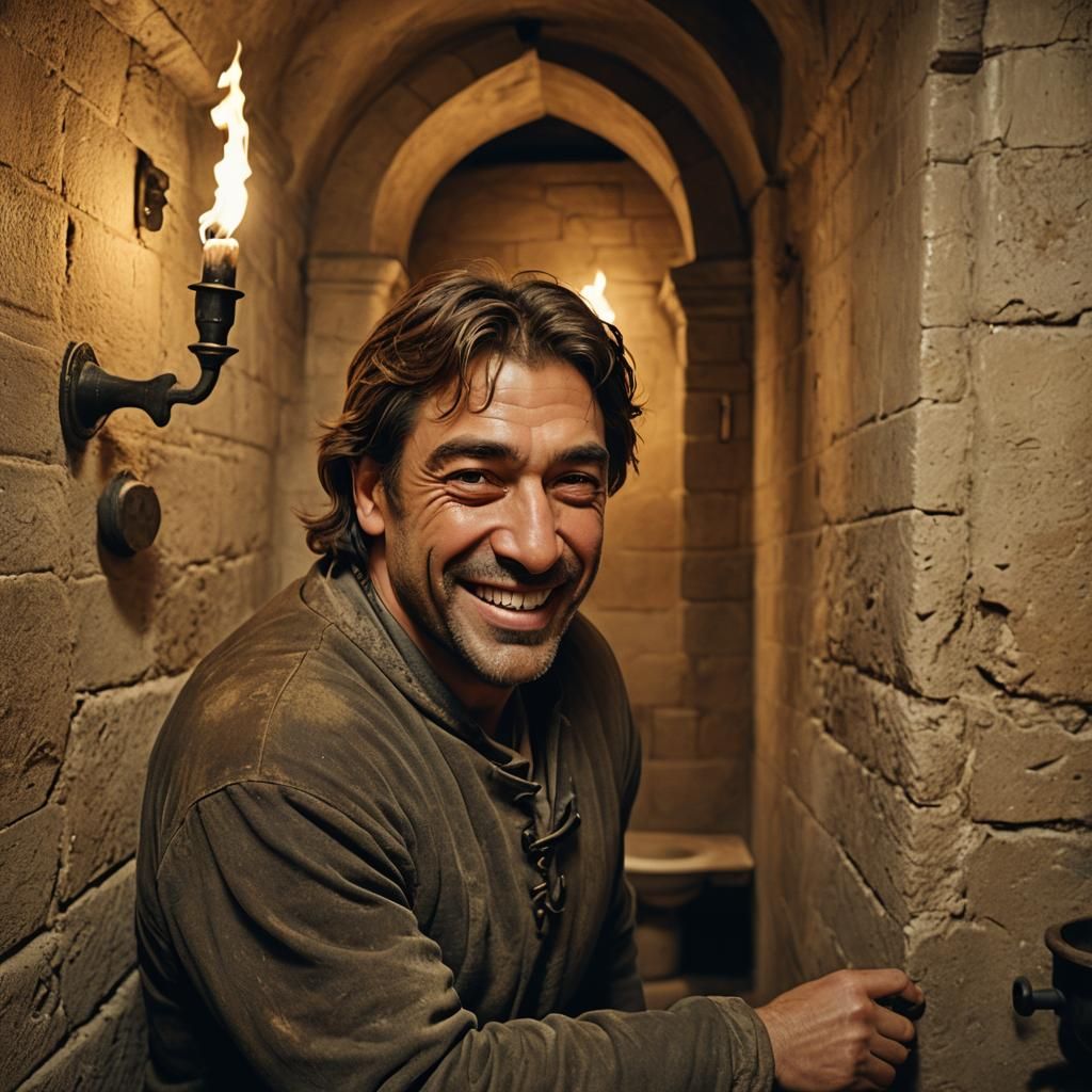Javier Bardem Smiles in Medieval Film Still