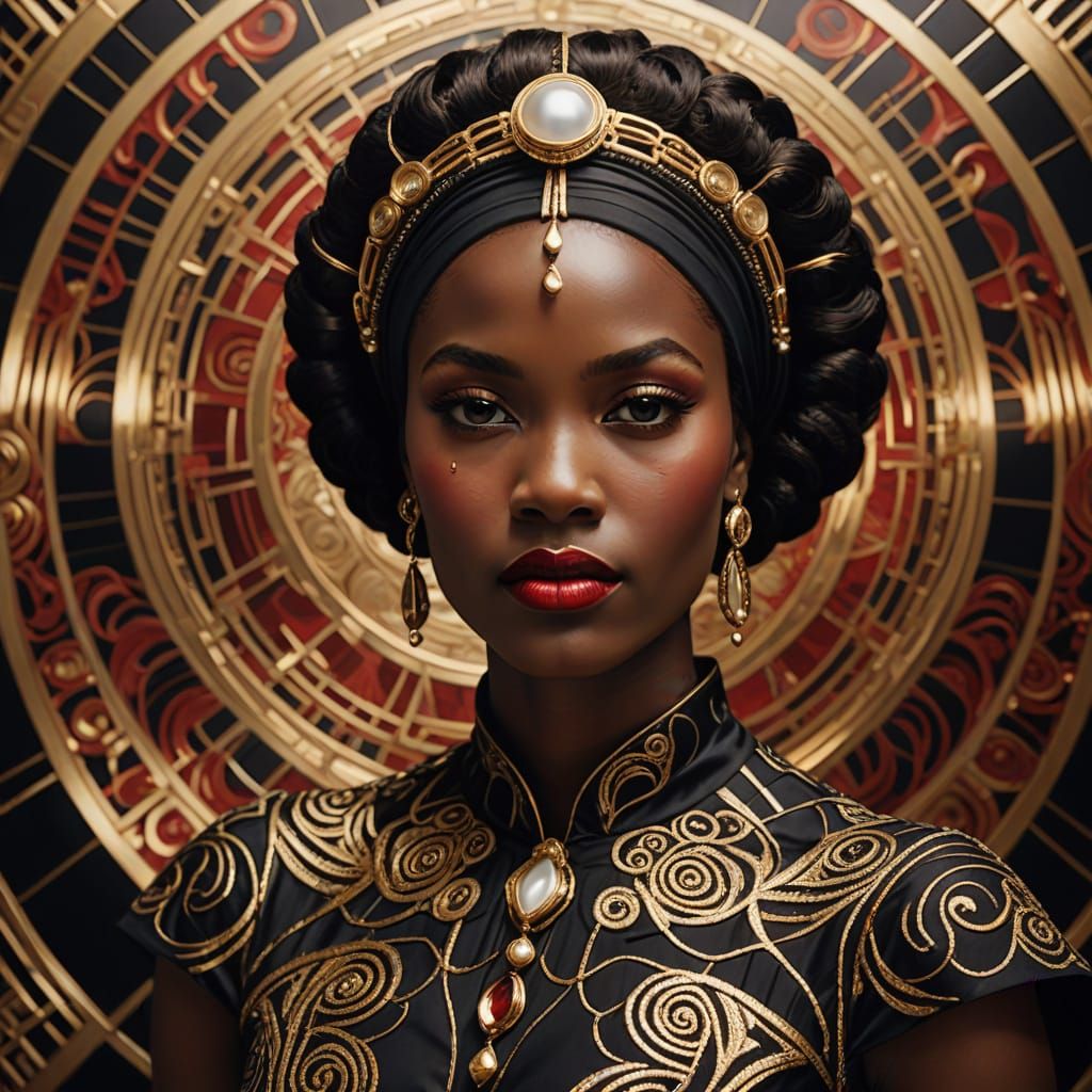 Elegant African Woman in Opulent Art Deco Style