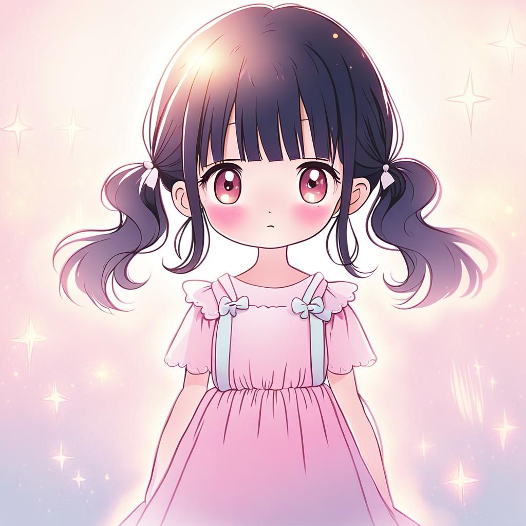 Kawaii Anime Girl with Pink Dress and Twin Tails