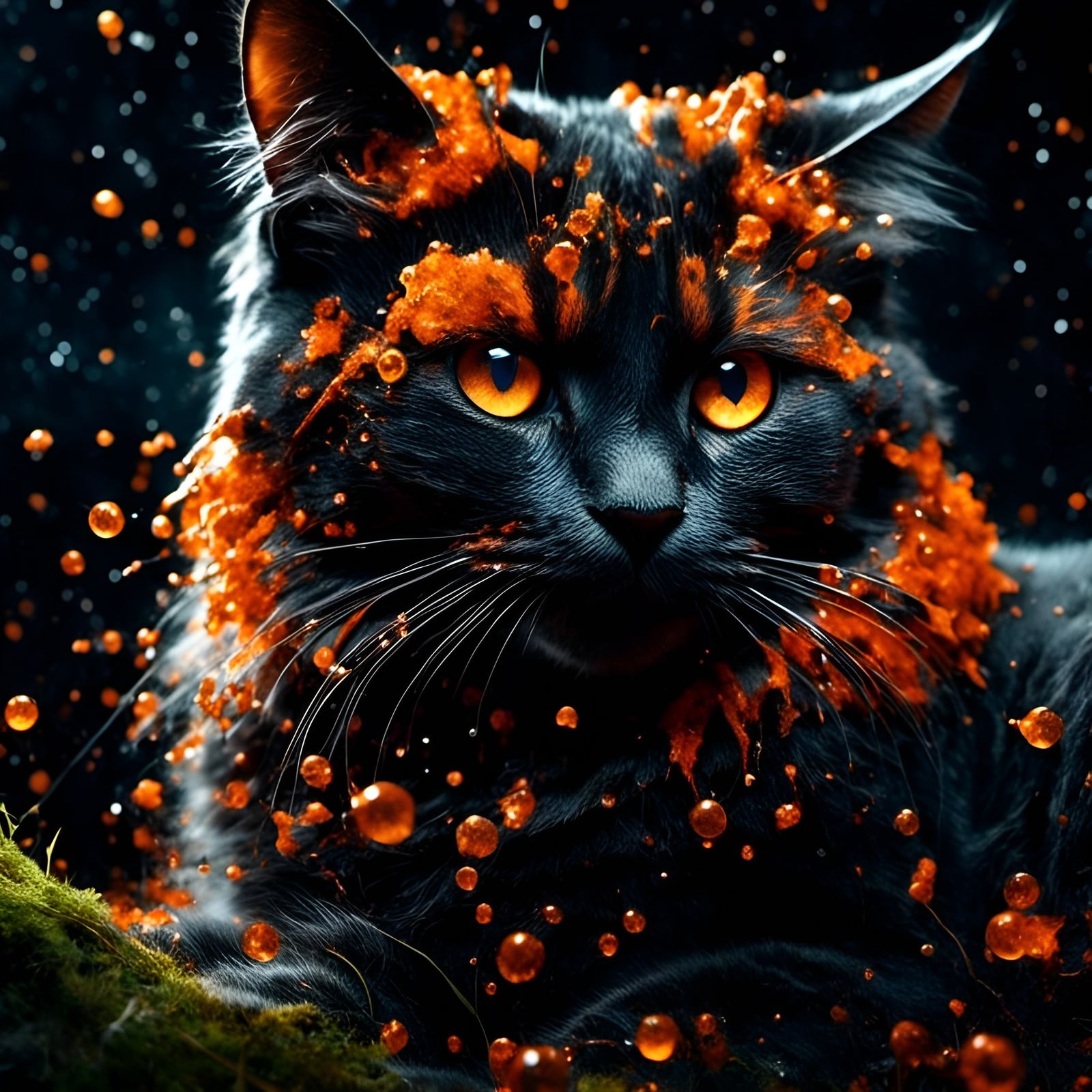 Trippy Macabre Cat Portrait in Photorealistic Style