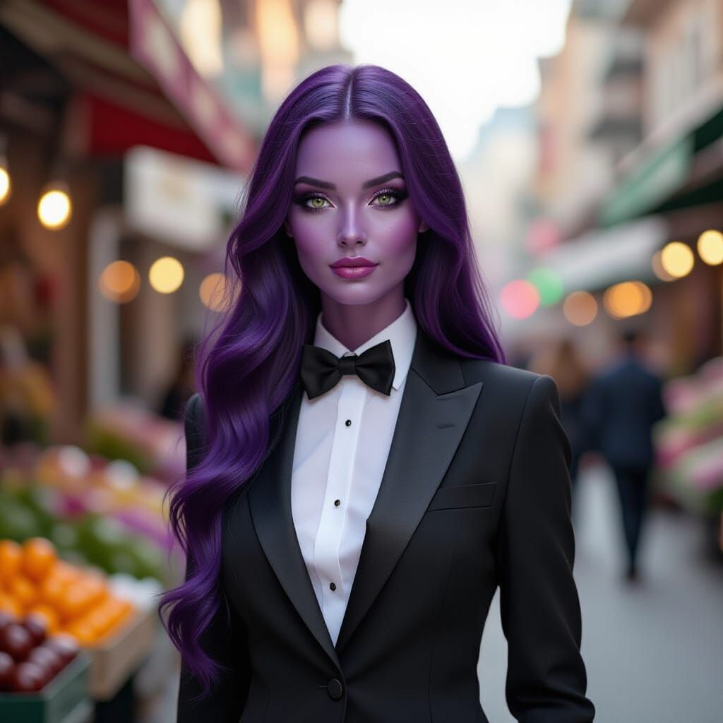 Extraterrestrial Lady in Tuxedo at Alien Market