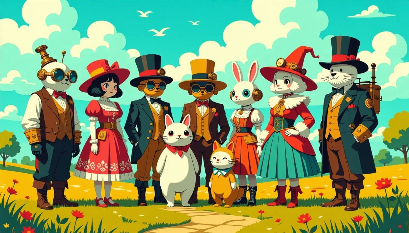 Steampunk Misfits in Surreal Landscape