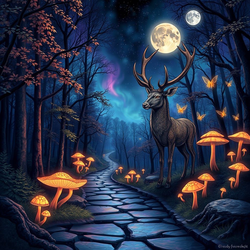 Mystic Deer in Fantasycore Aurora Forest