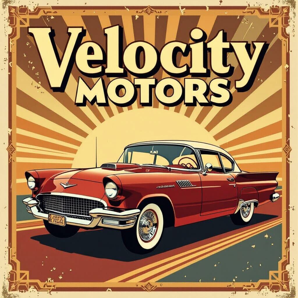 Retro Car Advertising Poster in Art Deco Style