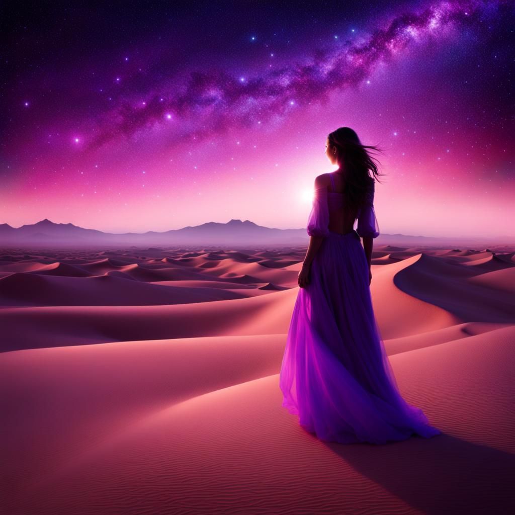 Fantasy Desert Walker Under a Sparkling Night Sky