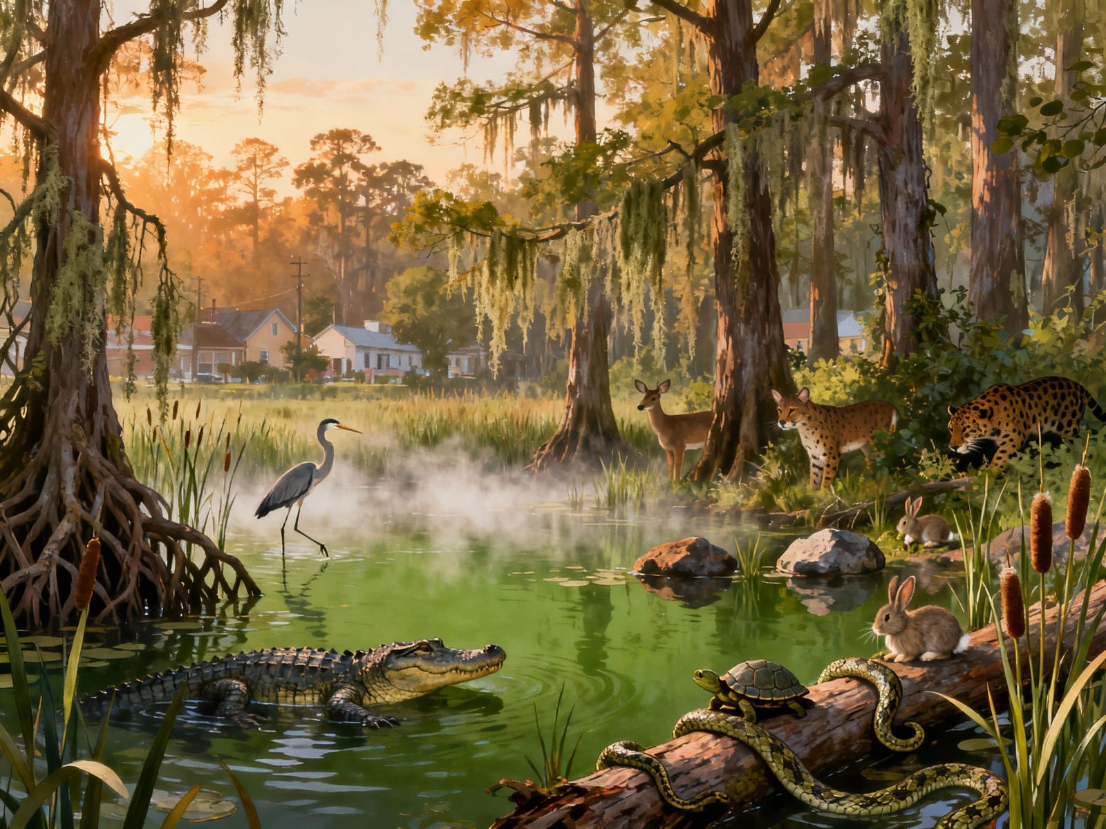 Atmospheric Swamp Marsh Illustration at Dusk
