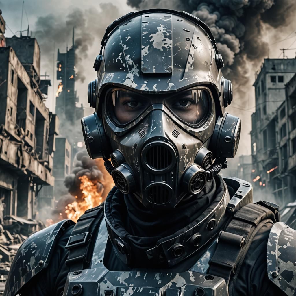 Futuristic Soldier in Armored Gasmask: 3D Render