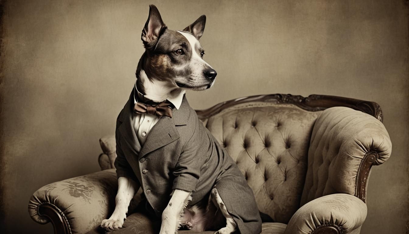 Victorian Dog Portrait in Sepia Tone