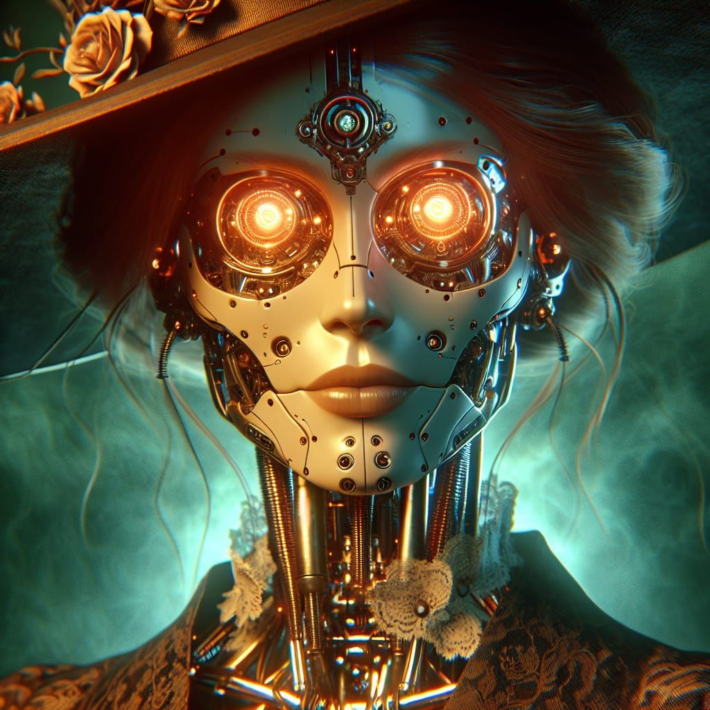 Eldritch Cyborg Sorceress in Romantic Style
