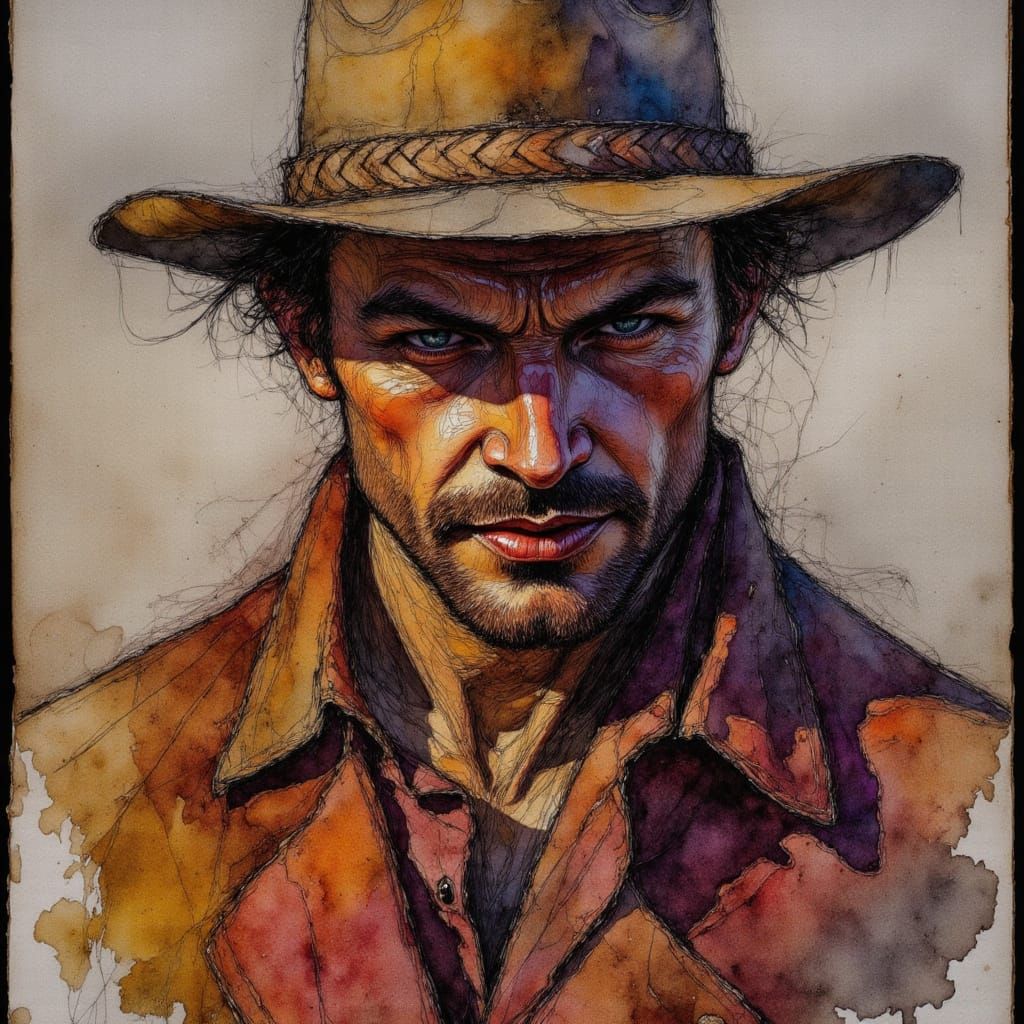 Rugged Cowboy in Winter Tenebrism Style