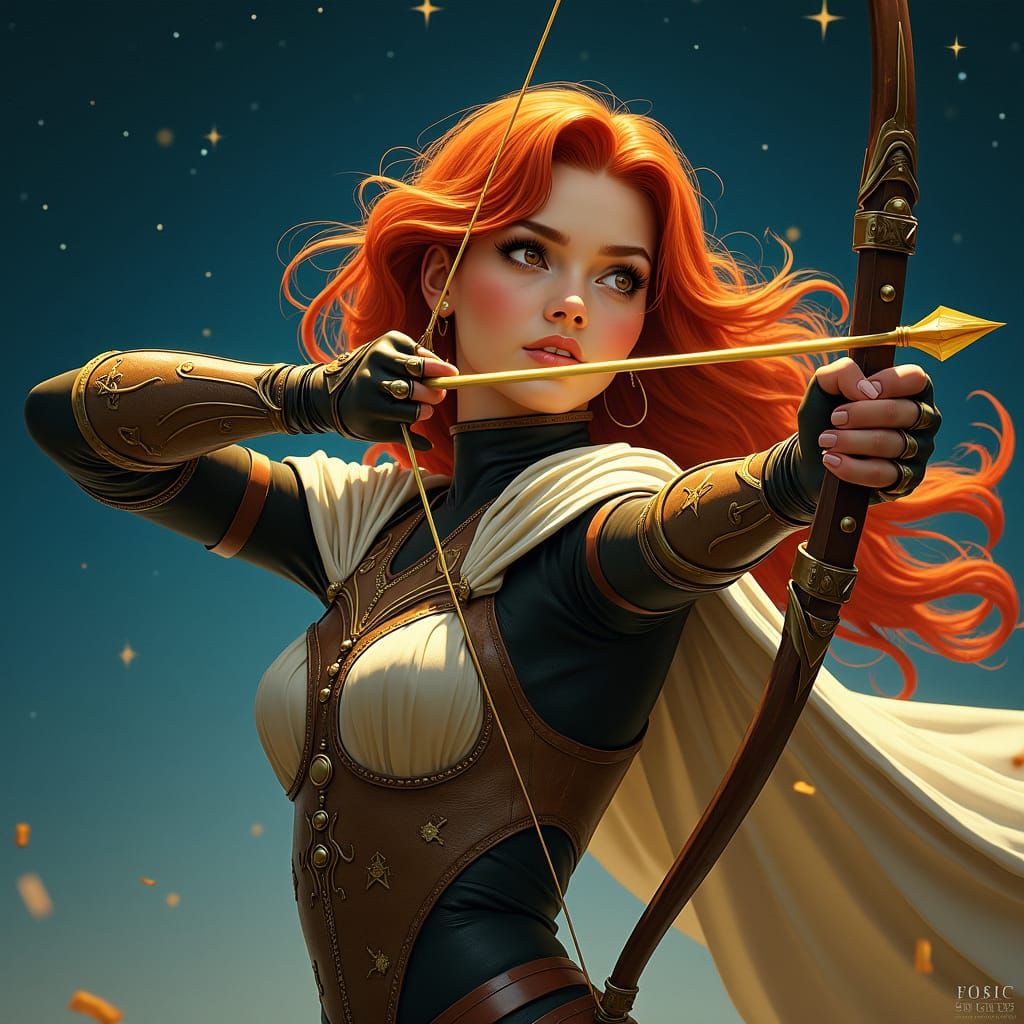 Archer Aims at Starry Sky: Art Nouveau Concept