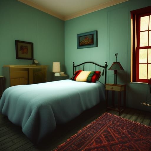 Eerie 90s Bedroom Scene in Hyperrealism