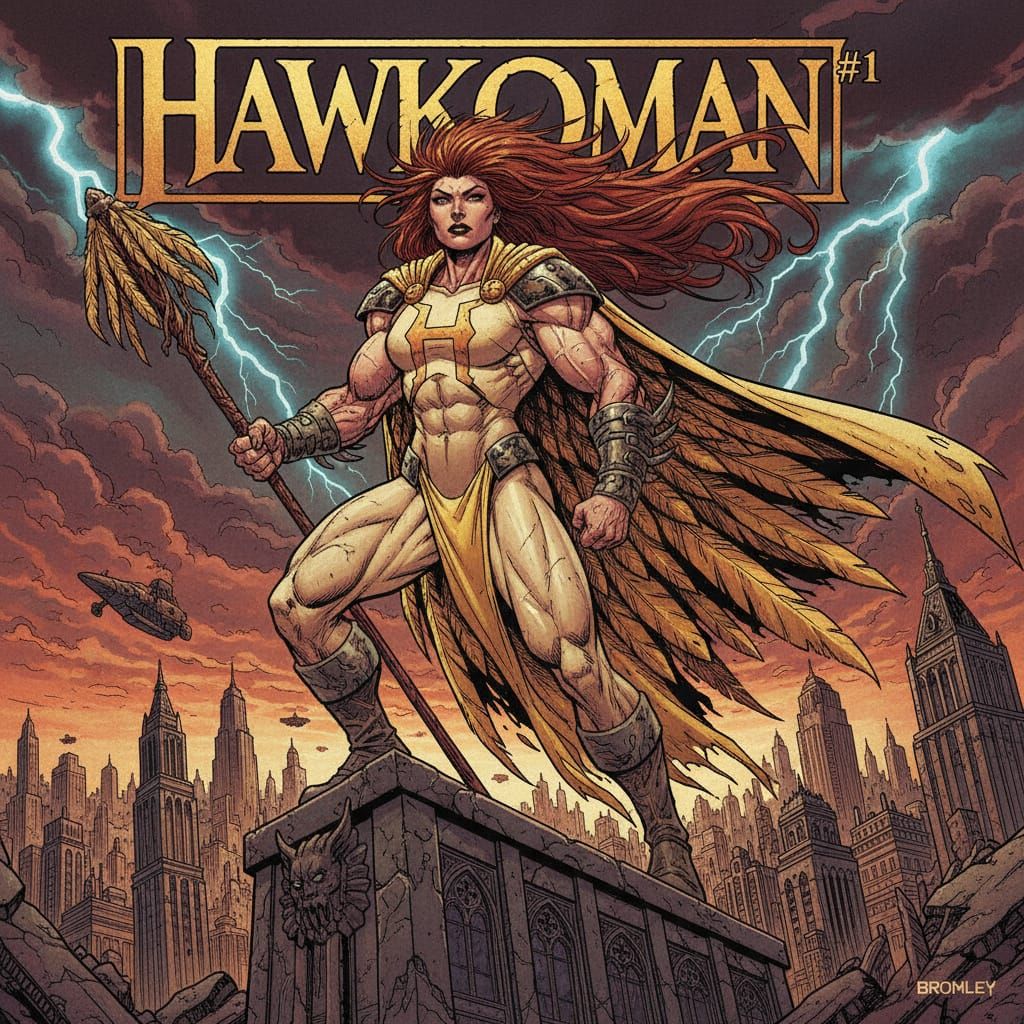 Muscular Hawk Woman Comic Cover Art
