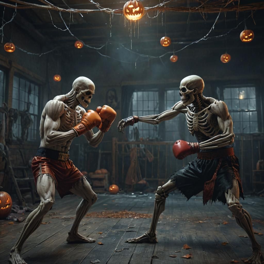 Halloween Boxing Match: Skeleton vs Vampire in 3D
