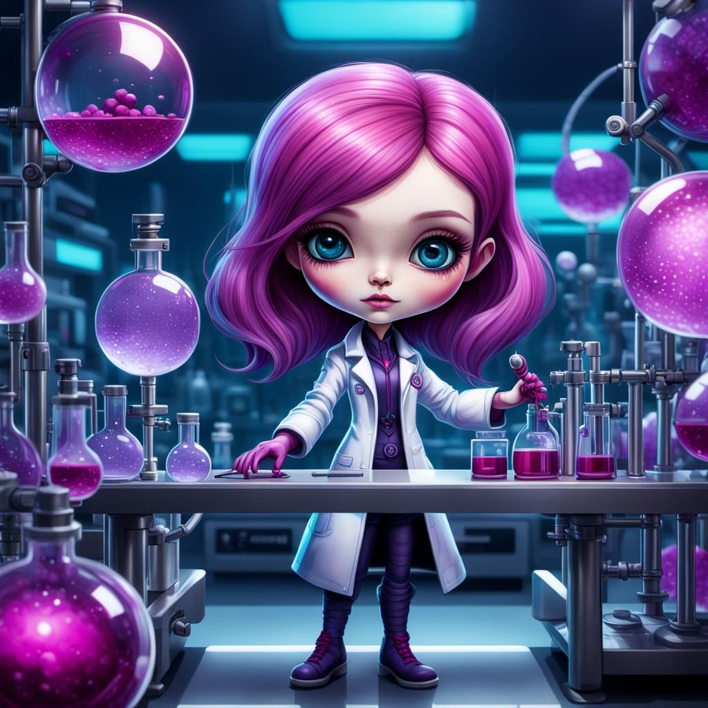 Chibi Scientist in High-Tech Lab: Digital Art