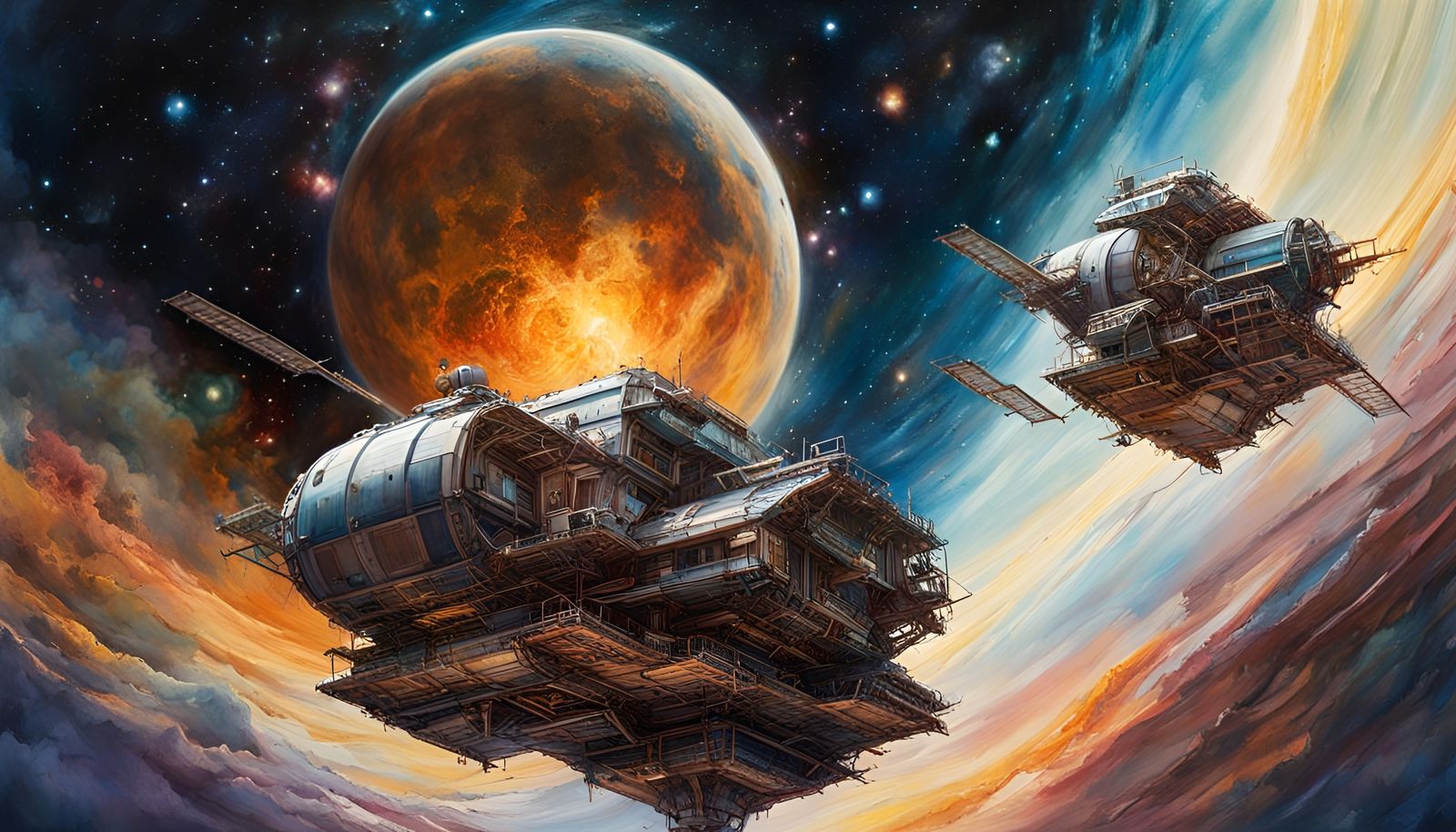 Space Station Family in Loose Watercolor Style