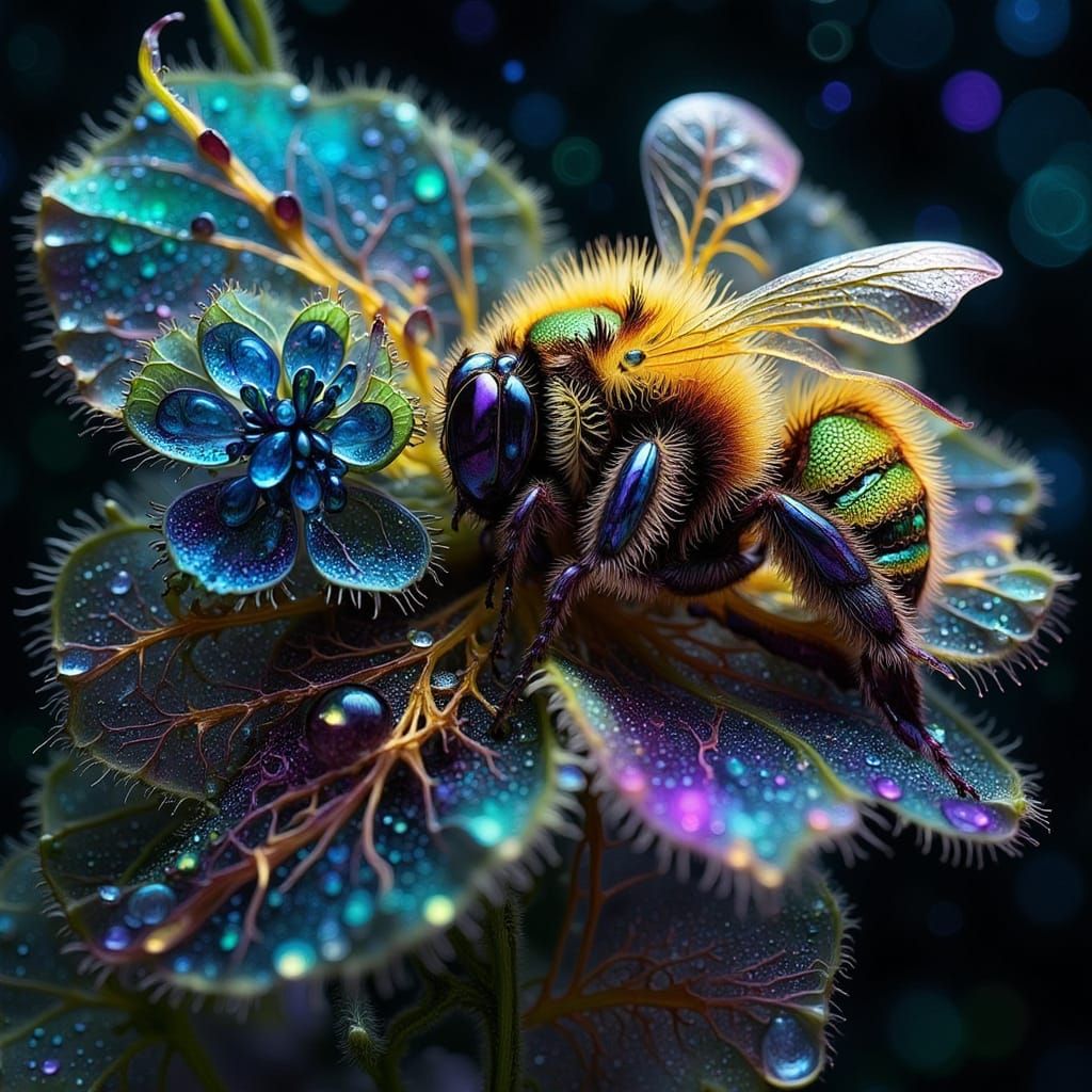 Cartoon Bee Sleeping in Starry Galaxy, Alcohol Inks