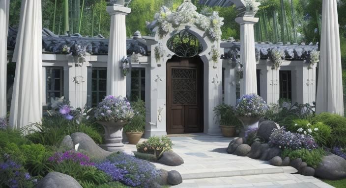 Tranquil Garden Night Lights with Bamboo Architecture